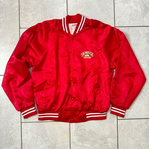 Vintage 80s Seneca Southern Streetwear Size L Spell Out Satin Bomber Jacket USA - Picture 1 of 7